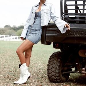 Understated Leather City Slicker Denim Jean Zipper Mini Dress 100% Cotton Medium